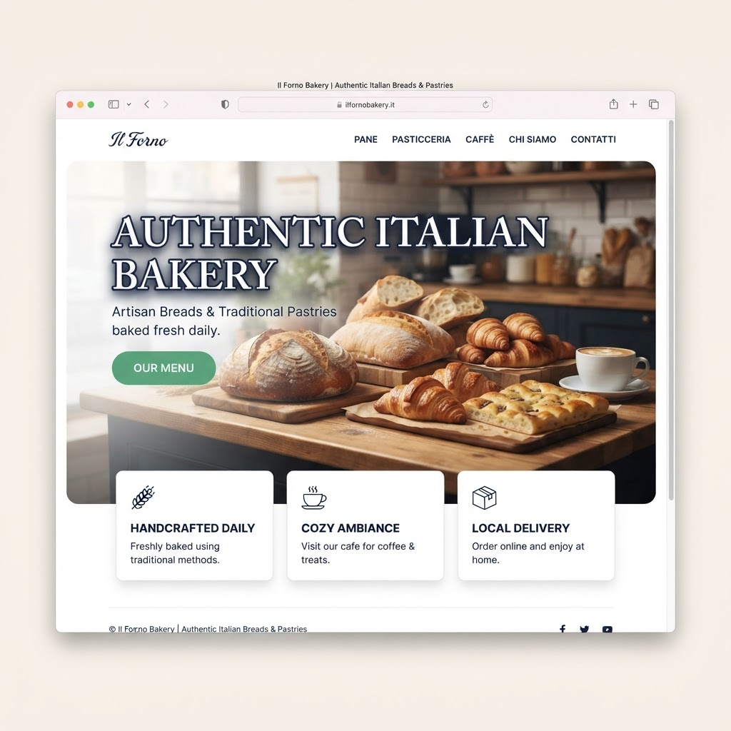 Esempio di vetrina digitale di un panificio visualizzata su desktop